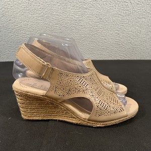 Clarks Sandals Womens 6.5 M Sand Lafley Rosen Wedge Leather Comfort
